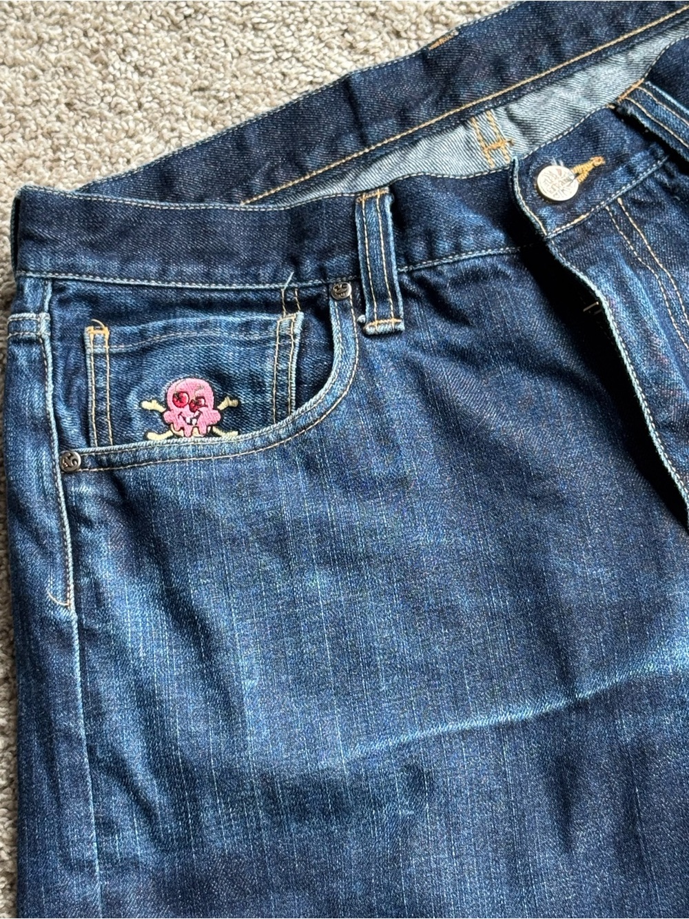 RARE Billabong Boys Club Ice Cream embroidered distressed Jeans skull medium